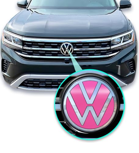 Image of IPG Decal Made for VW 2021 Passat Polo Tiguan Golf Rear /Front Emblem Logo Decals Stickers Set (4 Units) (Gloss Pink)