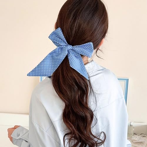 4 Pack Blue and White Pattern Hair Scarves, Neck Scarf Set with Polka Dot, Gingham, Floral Designs for Handbag, Purse Accessories3