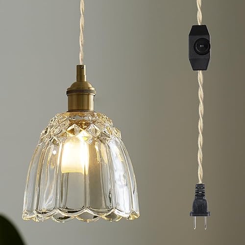 Sedelan Lámpara colgante vintage enchufable, luces colgantes de cristal para isla de cocina, luz colgante con cable de enchufe para dormitorio,
