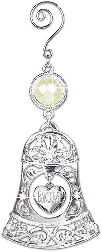 Adorno de campana de filigrana plateada con dije de corazón grabado para mamá, gancho decorativo en S con perla incluida, acentuado con cristales de