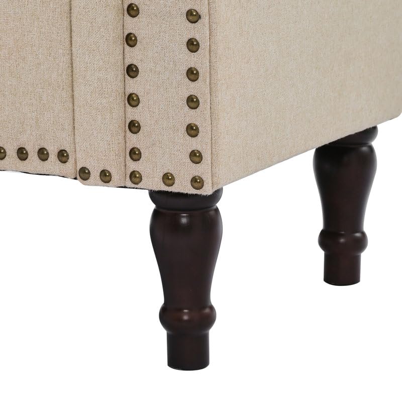 Image of 3-Seater Upholstered Ottoman Bench with Storage | Cream |62.4 x 20.1 x 20.7 Inch| Elegant Multi-Purpose with 6-Inch Wooden Legs for Living Room, Bedroom, Entryway
