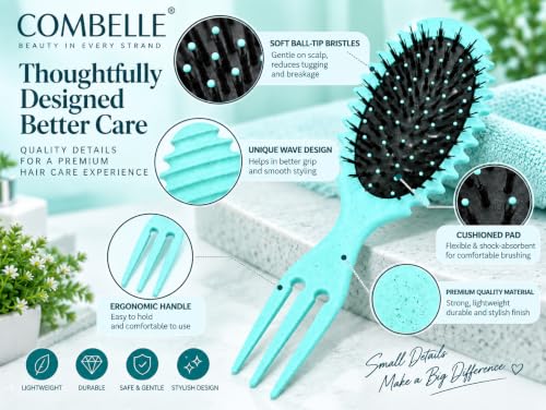 Image of COMBELLE Curl Defining Detangler Brush for Curly Hair - Vegan Fiber & Nylon Bristle Paddle Brush with Comb Handle for Frizz-Free Styling & Scalp Massage