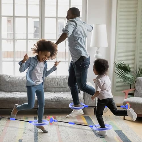 MEISHANG Swing Wheel mit Lichtrad,Kinder Blinkender Springring,Kinder Blinkender Springring Fußkreisel,Springender Ball Blinkender,Faltbarer Flash Jumping Ball,Blinkender Sprungball (Blau)