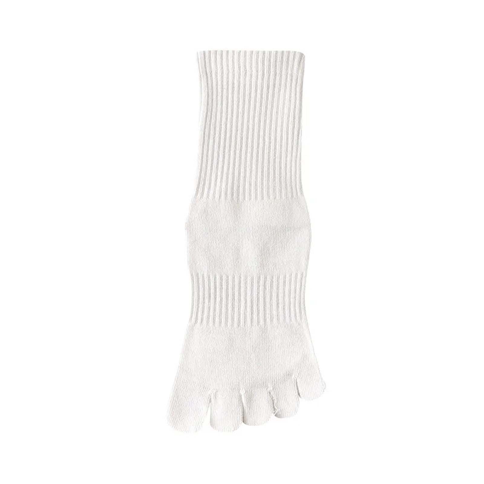 IRFHDCX Toe Socks 2pair Anti-Slip Yoga Socks Pilates Special Five-Finger Winter Sports Fitness Toe Separated Mid-Calf Long Cotton Blend(WHITE)
