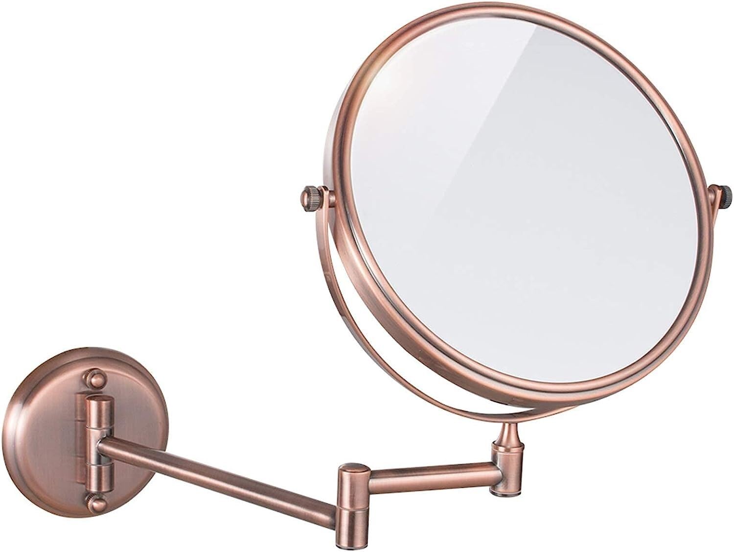 Clearlin Wall-mounted Makeup Mirror, 8 inch Brass Round Double Sided Magnifying Shaving Mirror, 360° Swivel Vanity Mirror(Pink Gold,10X)