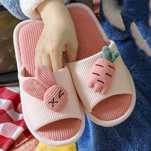 Cartoon Bunny Rabbit Head Animal Carrot Shape Slippers, Women's Four Seasons Home Cotton Linen Shoes Anti-Slip, Easy to Clean Indoor and Outdoor2