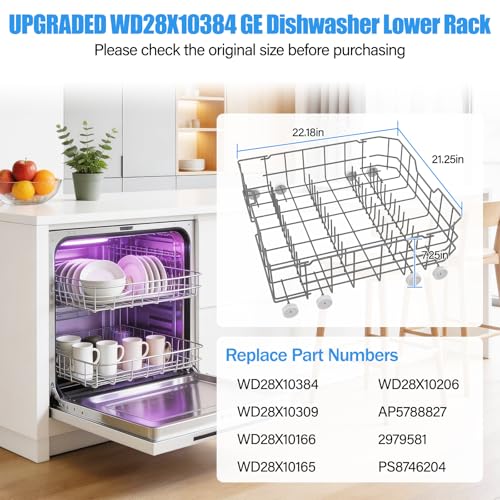 Image of UPGRADED WD28X10384 Lower Rack Compatible with GE Dishwasher Rack Parts,WD28X10384 WD28X10165 WD28X10309 WD28X10166 GLD4560V00SS GLD4500N10BB GE Dishwasher Bottom Rack Replacement Parts with Wheels