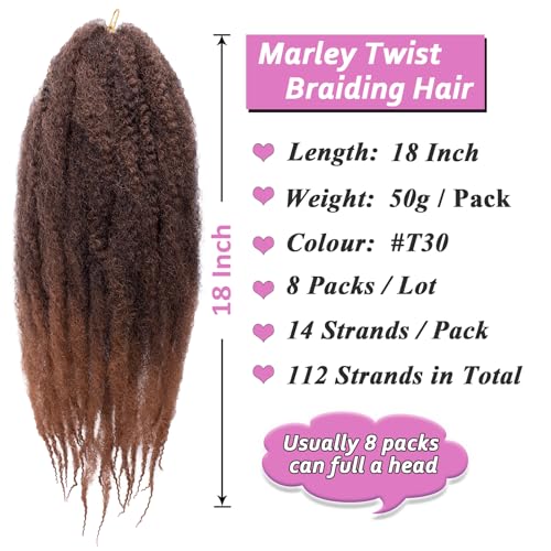 Samtress 8 Packs Ombre Brown Marley Twist Braiding Hair 18 Inch Marley Hair For Faux Locs Kinky Afro Marley Braiding Hair Synthetic Crochet Hair Extensions (#T30) - Image 2