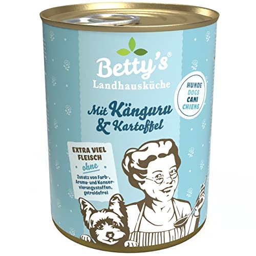 Betty's Landhausküche Hund Känguru mit Kartoffeln und Geflügel 6 x 400 g Für alle Hunderassen geeignet Hohe Bioverfügbarkeit Wir achten auf Beste Qualität