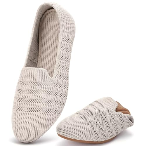 Image of poemlady Women's Ballet Flat Shoes Dress Shoes Knit Round Toe Slip On Ballerina Walking Flats Shoes for Woman Low Wedge Casual