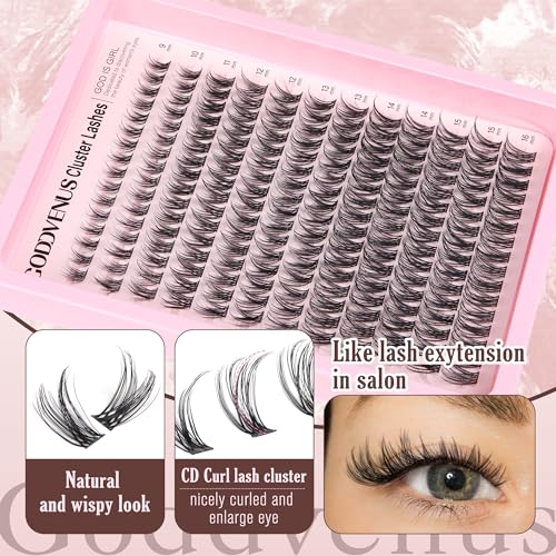 Image of Lash Clusters Wispy Lashes Clusters Like Eyelashes Extension in Salon Natural DIY Cluster Eyelash Extensions for 5-7 days 9-16mm D Curl Fluffy DIY Individual Lashes (192pcs D Curl)