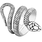 Stainless Steel Retro Vintage Snake Stye Cocktail Party Statement Biker Ring (Silver, 9)