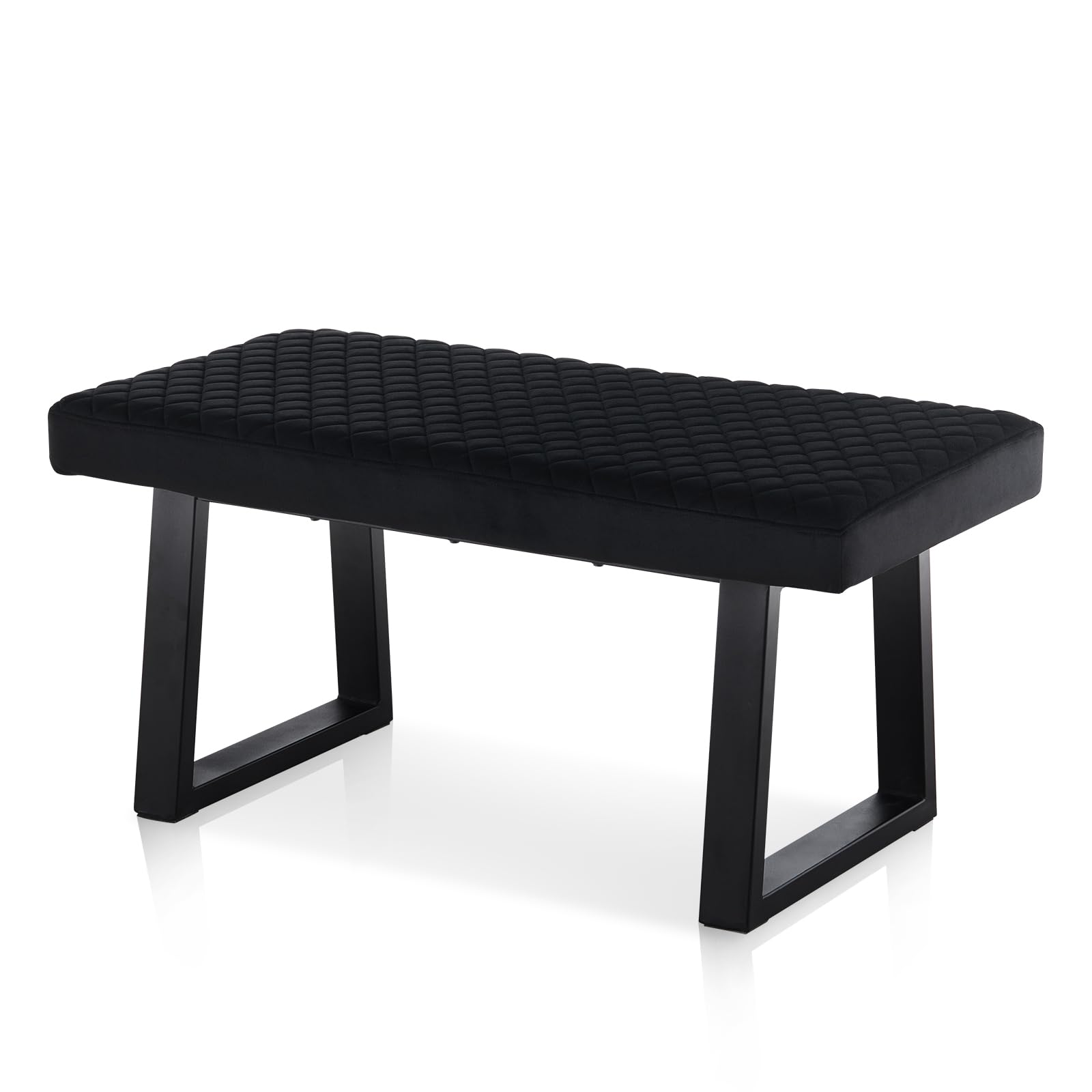 CLIPOP Banco de Terciopelo de 100cm, Banco Tapizado con Patas de Metal, Salón, Dormitorio, Entrada, Comedor (Negro)