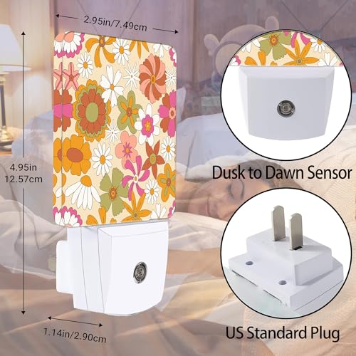 Image of Vintage Boho Floral Night Light Plug in Wall Lamp Smart Dusk to Dawn Sensor for Home Decorative, Kids Room Bedroom Bathroom Kitchen Hallway Gifts