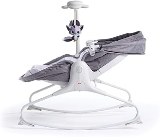 Tiny LoveCozy Rocker, 0+ Months, Up to 9 kg, Music & Lights, 3 Reclining Positions, Lightweight, Portable, Soft Vibrations, Adjustable Canopy & Toy Arm, Magical Tales, Grey