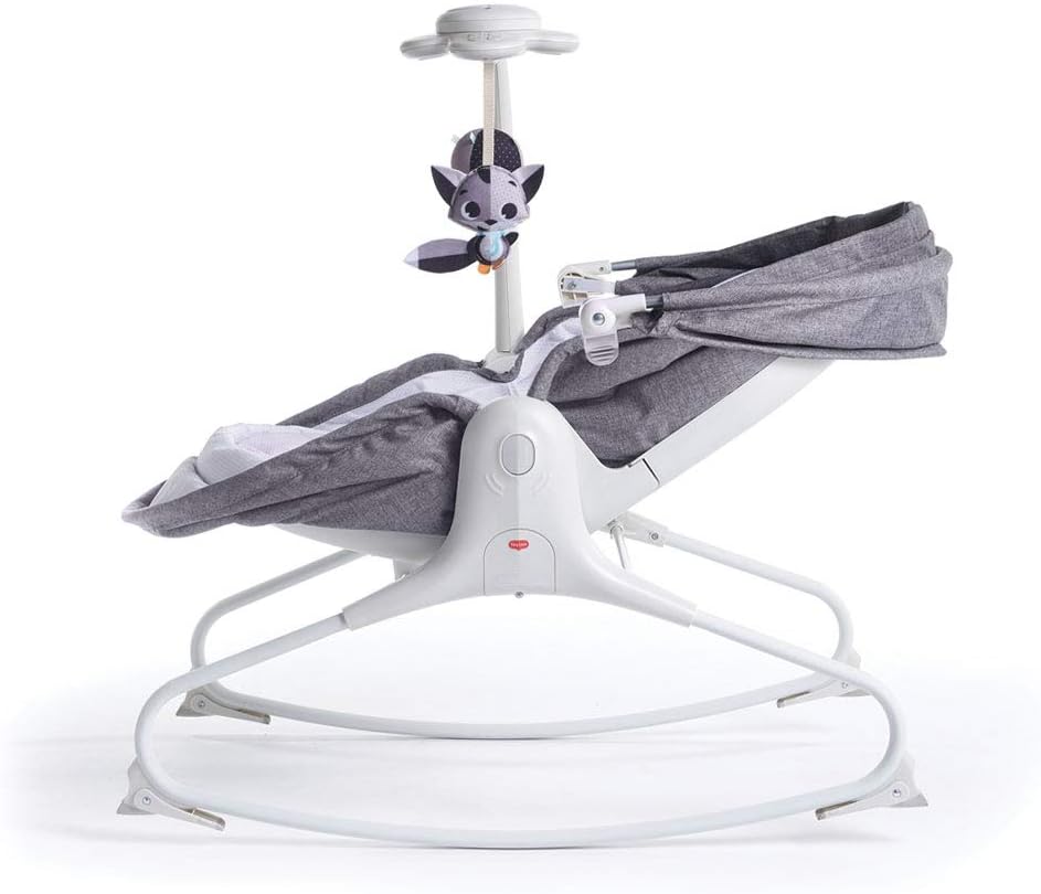 Tiny LoveCozy Rocker, 0+ Months, Up to 9 kg, Music & Lights, 3 Reclining Positions, Lightweight, Portable, Soft Vibrations, Adjustable Canopy & Toy Arm, Magical Tales, Grey