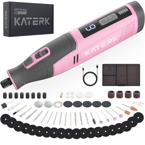 Katerk Cordless Rotary Tool, 4000mAh Battery, 6-Speed Variable 28000RPM, Rotary Tool Kit with 70 Accessories Engraving Pen for Sanding, Polishing, Drilling, Etching, Grinding, Wood Carving