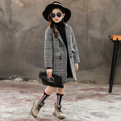Boys Girls Winter Pea Coat Dress Coats Notched Lapel Collar Double Breasted Plaid Over Coats Long Jackets for Kids2