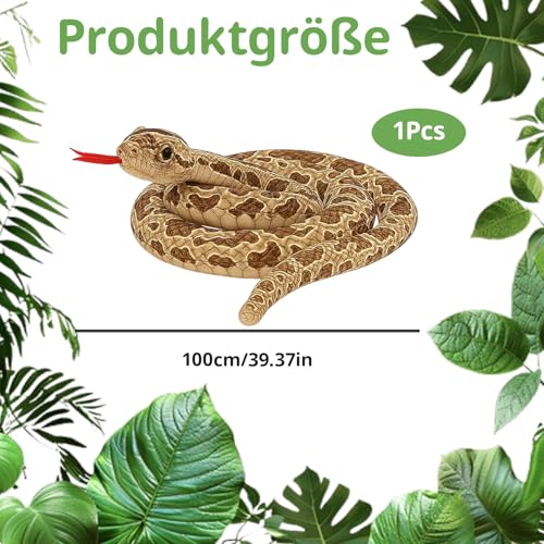 ZocRjvN Kuscheltier Schlange, Plüsch Schlange Spielzeug, 100 cm Langes Stofftier Schlange, Braunes Kuscheltier Schlange Für Kinder Und Erwachsene, Prank Geschenk
