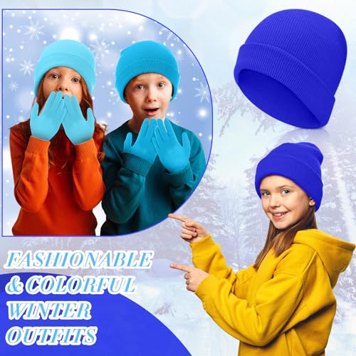Image of Handepo 60Pcs Kids Winter Beanie and Gloves Bulk Knit Hats Gloves Warm Unisex Cold Weather Winter Gifts for Boy Girl Homeless