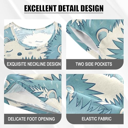 ALAZA Blue Hedgehog Animal Pajamas Short Sleeve 2 Piece Sleepwear Top and Bottom Pajama Set Unisex4