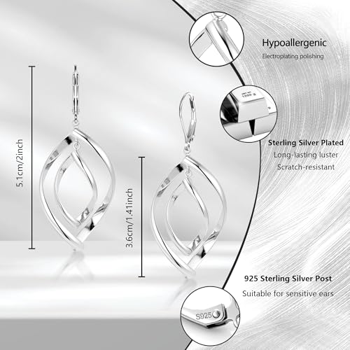Sterling Silver Double Twist Leverback Dangle Earrings for Women 14k Gold Plated Spiral Dangle Earrings Hypoallergenic Lerverback Drop Earring Silver and Gold Earings for Jewelry Gifts3