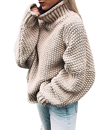 Minetom Pullover Damen Strickpullover Langarm Rollkragen Feinstrick...