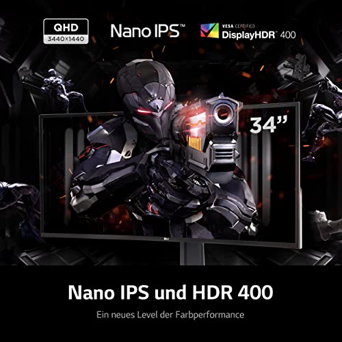 LG Ultragear Gaming Monitor 34GN850-B.AED 86,7 cm - 34 Zoll, Curved IPS, 144 Hz, 1ms GtG, G-Sync, Free-Sync, HDR, HDMI, Display Port, USB, Kopfh&ouml;rerausgang, Schwarz