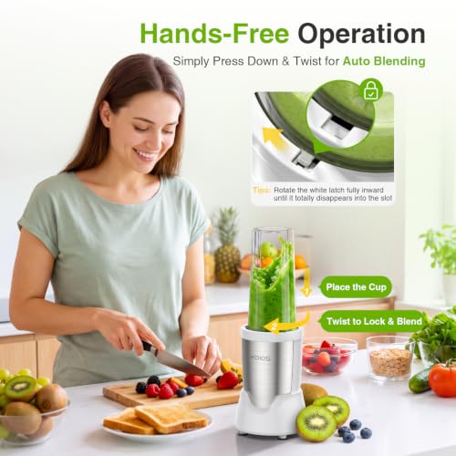 Image of KOIOS Personal Blender for Smoothies with 3 x 22oz To-go Cups, BL319B (White)
