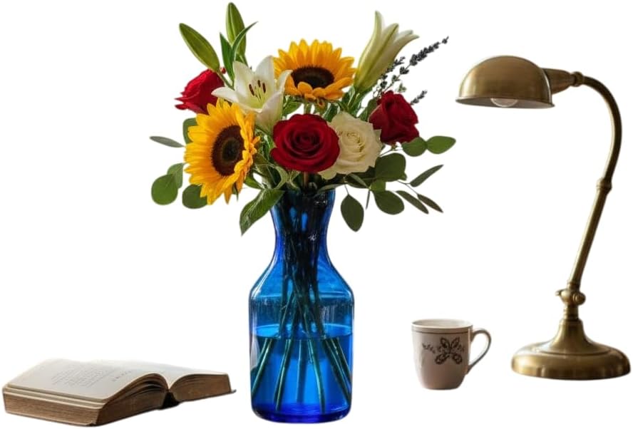 Glass Vase for Home Decor Center Table Decorative Items| Flower Vases for Home Decor| Dining Table Decorative Items| Transparent Flower Vase for Living Room, Office, Bookshelf (Blue)