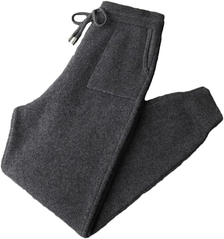 Men's 100% Cashmere Pants Winter Thick Thermal Jogger Sweatpants Basic Soft Knitted Trousers with Drawstring