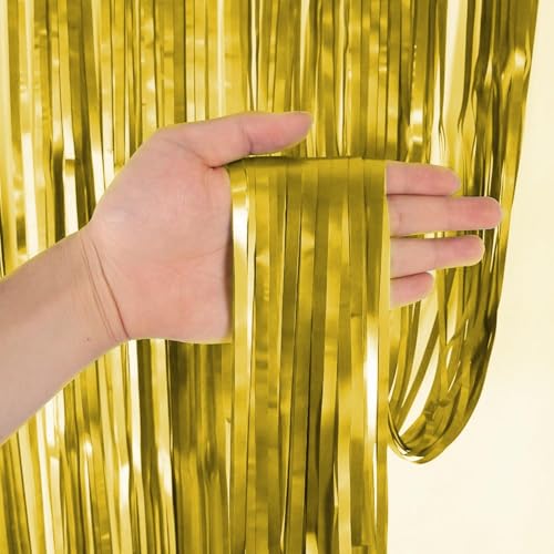 Image of Premium Metallic Foil Curtain 3x6 Ft Each for Party Decoration, Shimmer Backdrop for Birthday, Anniversary & Wedding, Easy to Hang Door & Wall Decoration Photo Booth (2, Golden)