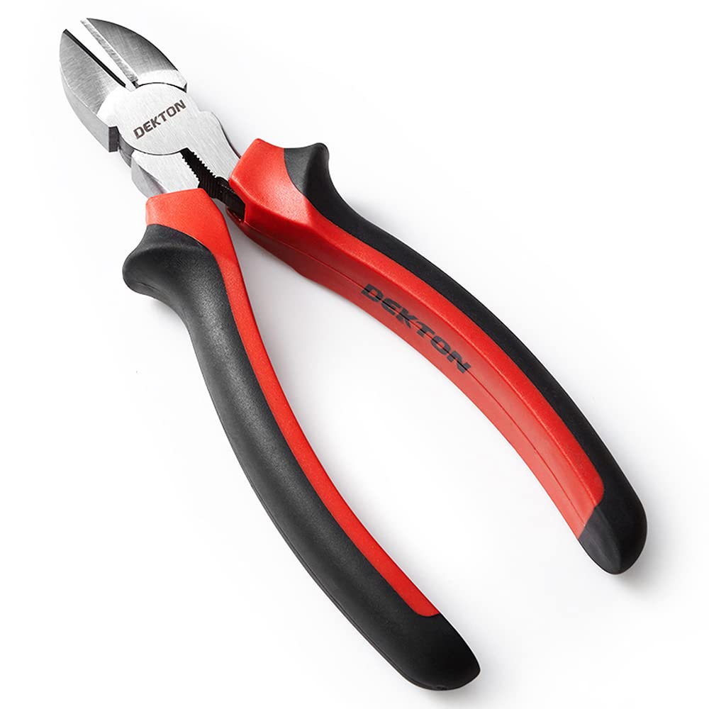 Dekton 8" Diagonal Pliers- High-Carbon Steel Cutting Edges For Precision, Black/Red, 8-inch
