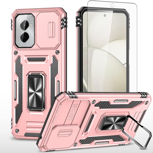 Asuwish Phone Case for Motorola Moto G 5G 2024 4G with Screen Protector and Slide Camera Cover Magnetic Ring Holder Kickstand Cell Accessories Protective Slim MotoG Play 2024 G5 G5G Women Men RoseGold