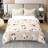 Feelyou Cute Cat Duvet Cover 100% Cotton for Kids Teens Queen Cartoon Kitten...