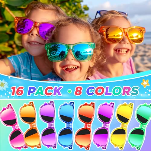 GIFTINBOX Kids Sunglasses Bulk, 16Pack Translucent Sunglasses For Kids Boys Girls Age 3-8, Great Gifts for kids, Birthday Party,Beach, Pool Party Favor4