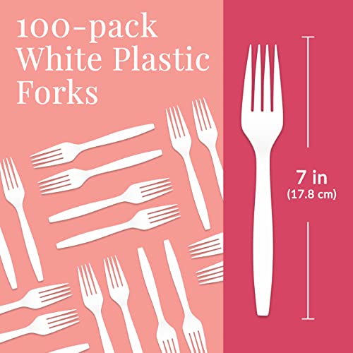 Prestee 100 White Plastic Forks Heavy-Duty, Heavyweight Plastic Silverware Forks, Fancy Plastic Cutlery, Elegant Disposable Forks Pack, Bulk Disposable Flatware, Plastic Utensils Set, Forks Disposable #TOP1