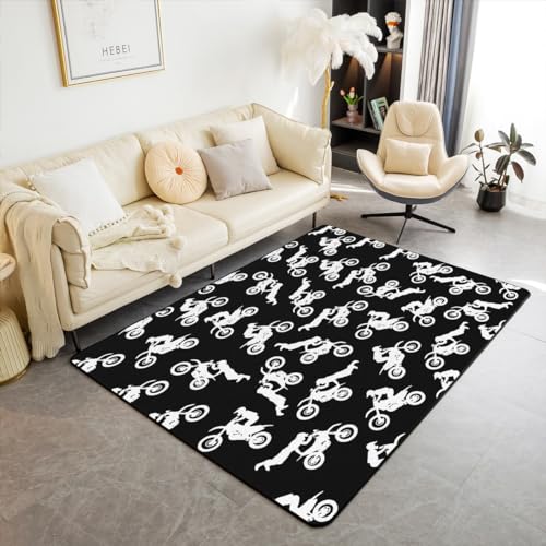 Feelyou Motocross Rider Rug 3x5 Indoor Floor Mat Black/White