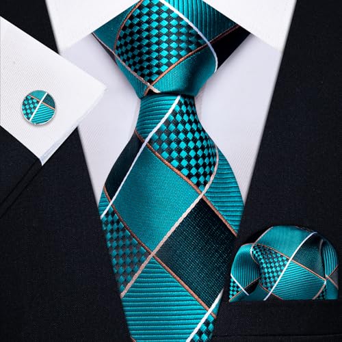 Image of YourTies Striped Plaid Ties for Men Silk Formal Necktie Set | 3.15 inch(8cm) Woven Jacquard Mens Ties with Necktie Pocket Square Cufflink Tie Clip Lapel Pin for Wedding Business Party
