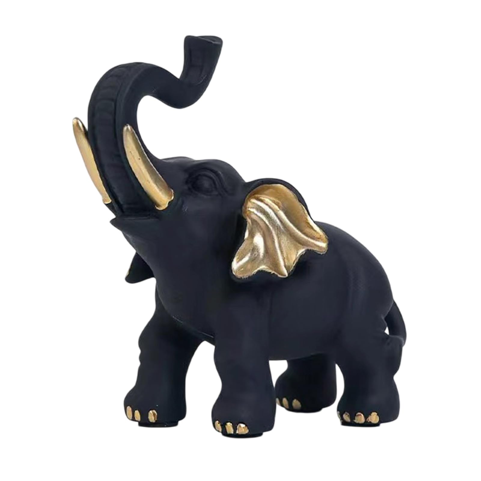 Glifora Black Elephant Ornament - And Golden Animal Design Resin Figurine, Symbolising Good Luck, Strength And Wisdom, Elephant Sculpture