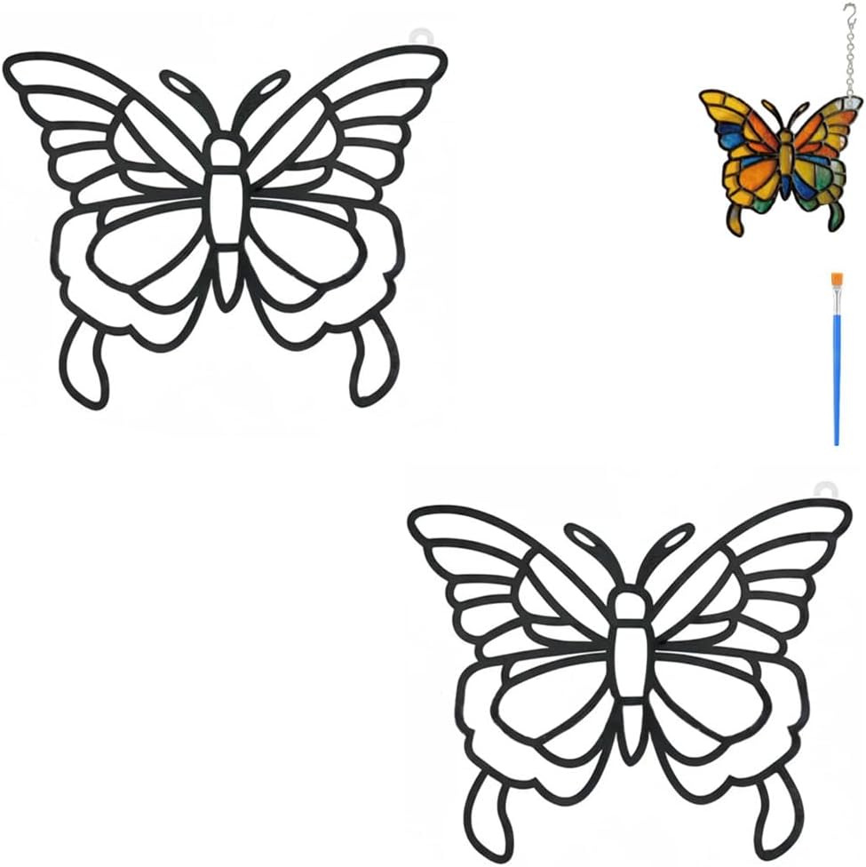 GUIYOUCHEN Butterfly Stained Glass Window Hangings, Stained Glass Suncatcher, DIY Stained Glass Window Kit for Adults, Kids, Home, Garden Decor Suncatcher 2 Pieces (Style A)