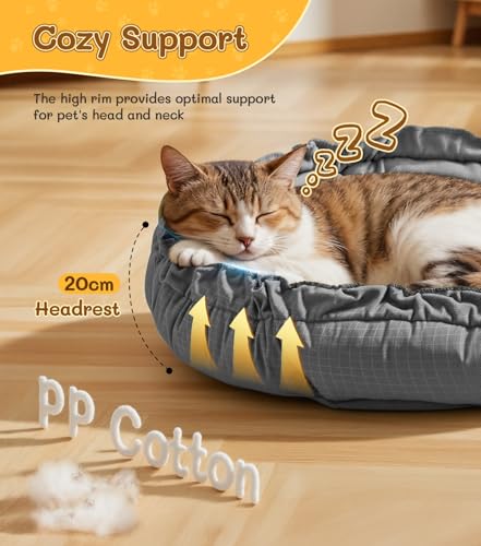The Fellie Small Dog Bed, Calming Donut Dog Bed, Soft Plush Cat Beds Supportive, Fluffy Tear-resistant Cat Beds for Indoor Cats, Grey, 50X50X20cm - Image 3
