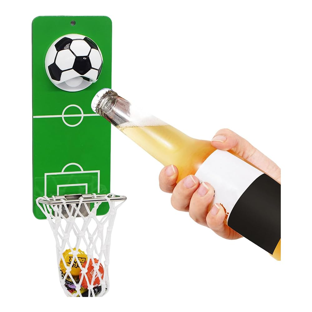 Sarini Apribottiglie Magnetico con Raccoglitore, apribottiglie in Metallo da Parete per Calcio, novità Idee Regalo per Birra per Uomini papà Marito Lui, Perfetto per Accessori Bar di casa, Pub