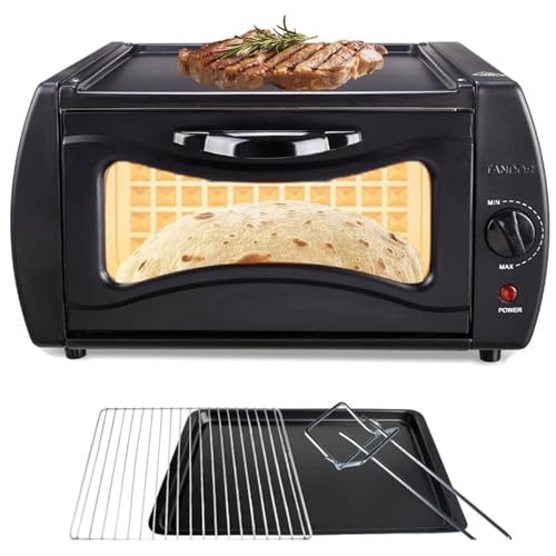 Horno Tandoor Eléctrico – Horno De Pizza De Sobremesa De 15L con Control De Temperatura Ajustable, Mini Horno De 1500W para Chapati, Roti, Naan, Lahmacun y Manakish Square-Door