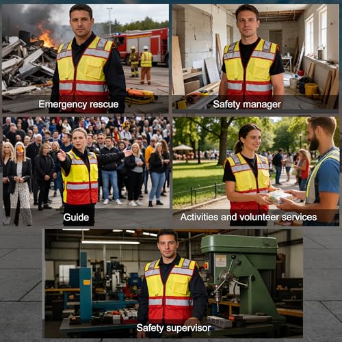 Image of High Vis Reflective Safety Vest for Men Women Zipper Ipad Pockets Mesh Construction Apparel Neon Vest for Work