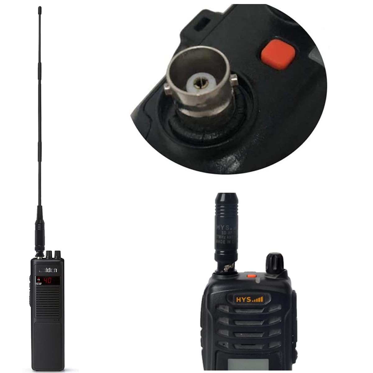 HYS Antena wtykowa BNC do radia CB, 27 MHz, 33 cm, ze złączem BNC, kompatybilna z radiem Cobra Midland Uniden Anytone CB