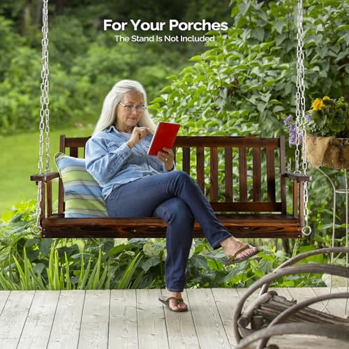 Image of VINGLI Upgraded 5 FT Wooden Porch Swing, 880 LBS Solid Fir Wood, Rustic