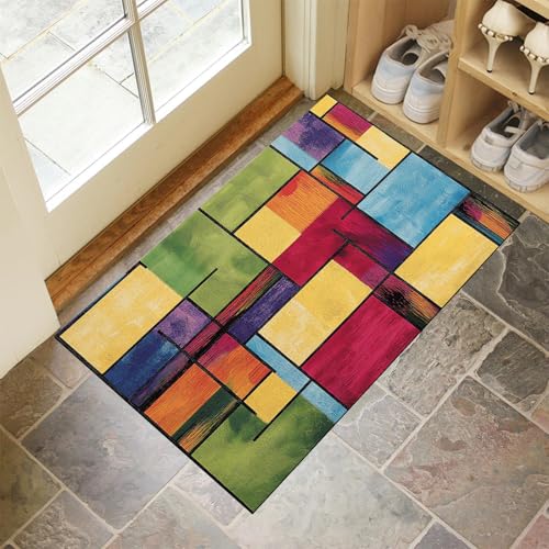 Paillasson extérieur 60x90 cm à blocs multicolores abstraits - 2