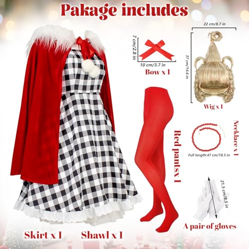 Disfraz rojo de Navidad para niñas con peluca y collar miniatura 4
