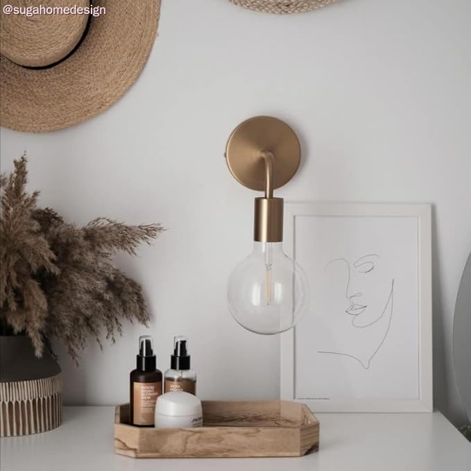 Modern Metal Light/Wall Lighting Sconce with Globe Glass Shade Without Bulb (Golden, White) 20Watts(Wired_Electric) (Gold)